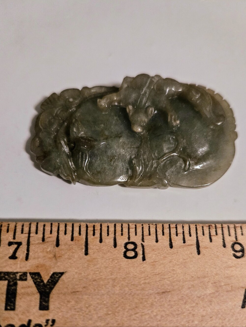 Vintage Carved Green Jade Wombat Plaque